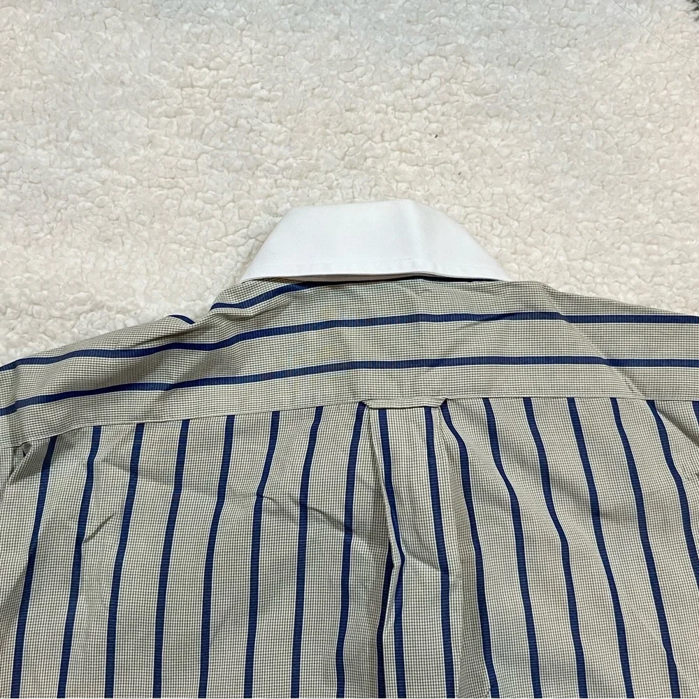 Men's Striped Shirt - Blue and Tan (small check)| 15R Size - Picture 8 of 10